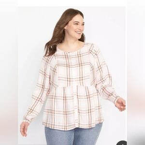 2 For $20 Lane Bryant Pink Plaid Blouse  100% Rayon Sz 22 Plus